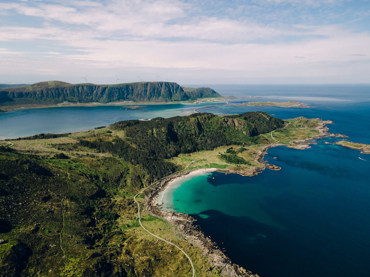 Spectacular aerial view of Nordøyane mountains and sea